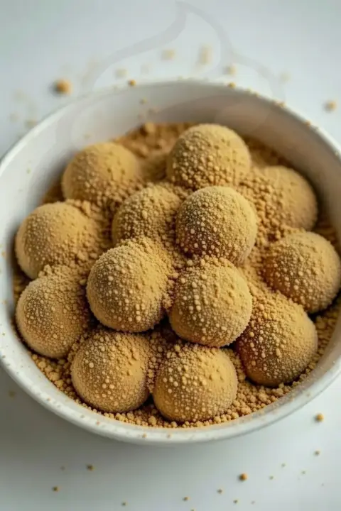 Extra graham-coated GrahamBalls on a checkered table.