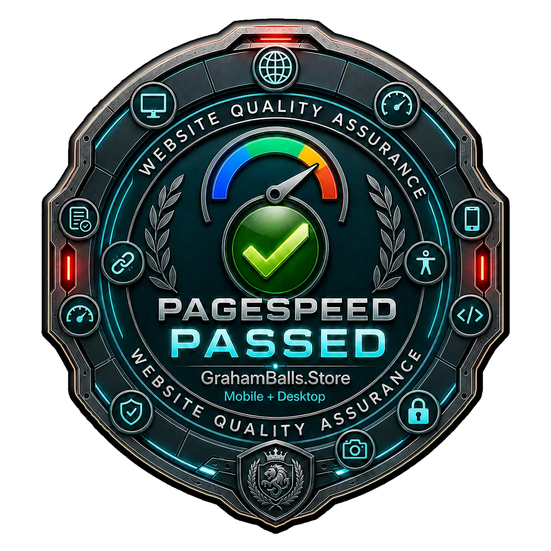 Website quality assurance and PageSpeed passed badge for GrahamBalls.Store