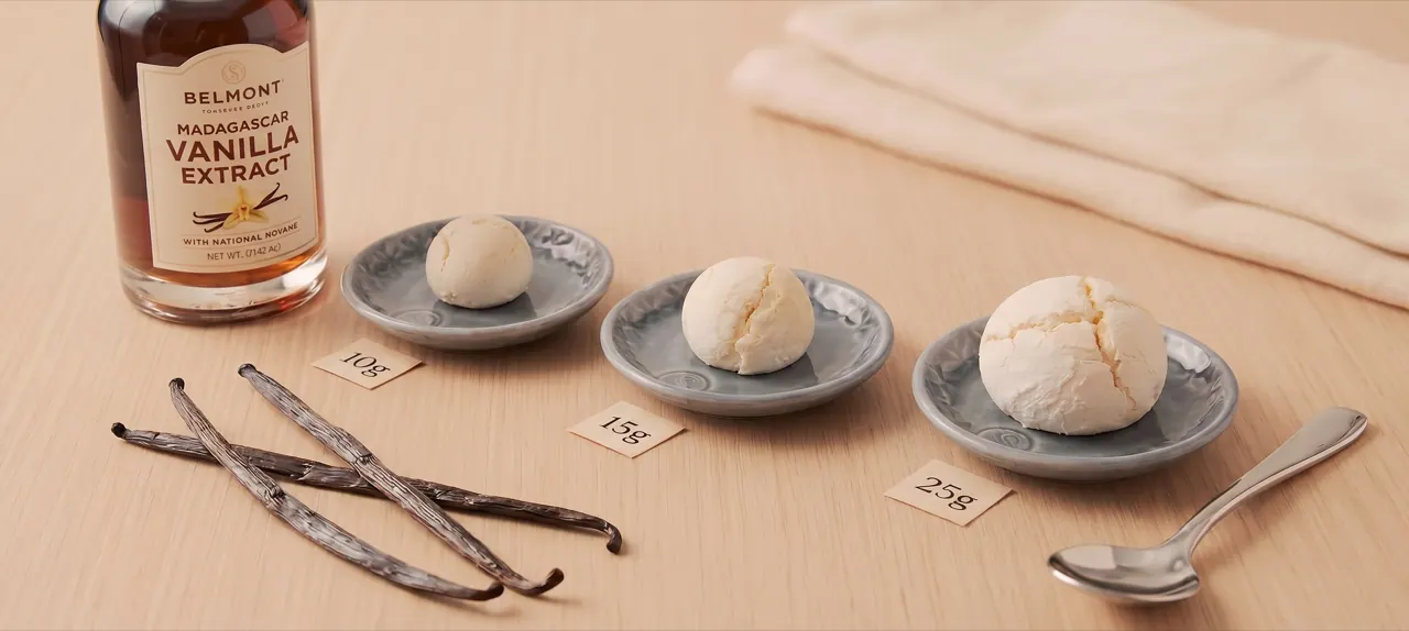GrahamBalls size guide with vanilla extract and 10 gram, 15 gram, and 25 gram markers.