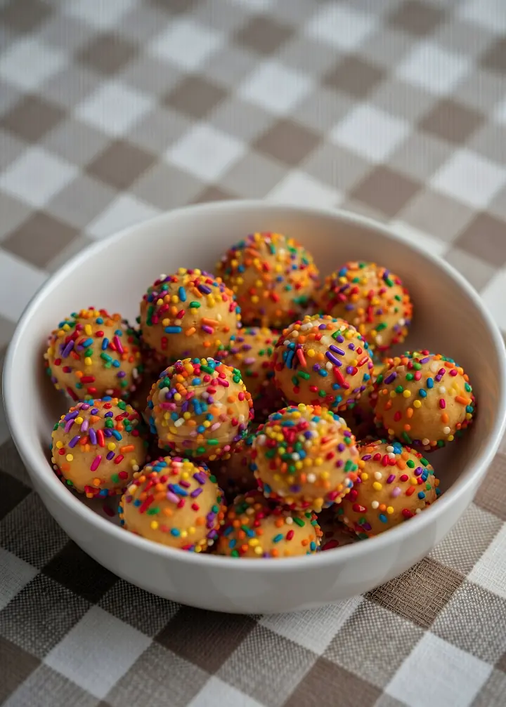 GrahamBalls finished with rainbow sprinkles.